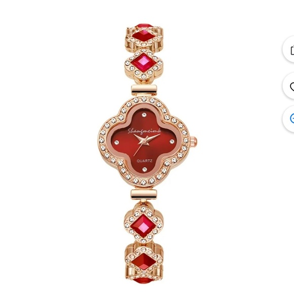 NIB Quartz Red and Gold Women\'s 4 leaf clover Watch